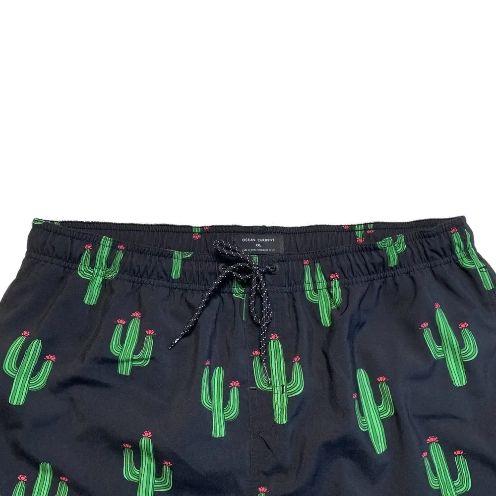 Ocean Current Volley Shorts Cactus Cacti  Swim Shorts Mesh Lined Stretch Sz XXL